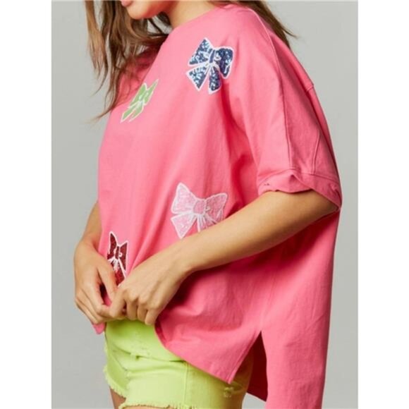 Sequin Bow Round Neck T-Shirt - Picture 8 of 9